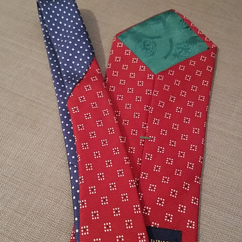 Tommy Hilfiger two tone red blue mixed print silk necktie